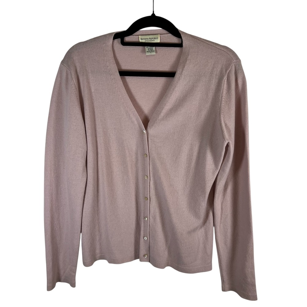 Banana Republic Pink 100% Cashmere V-Neck Cardigan Sweater Womens Large‎ Luxury